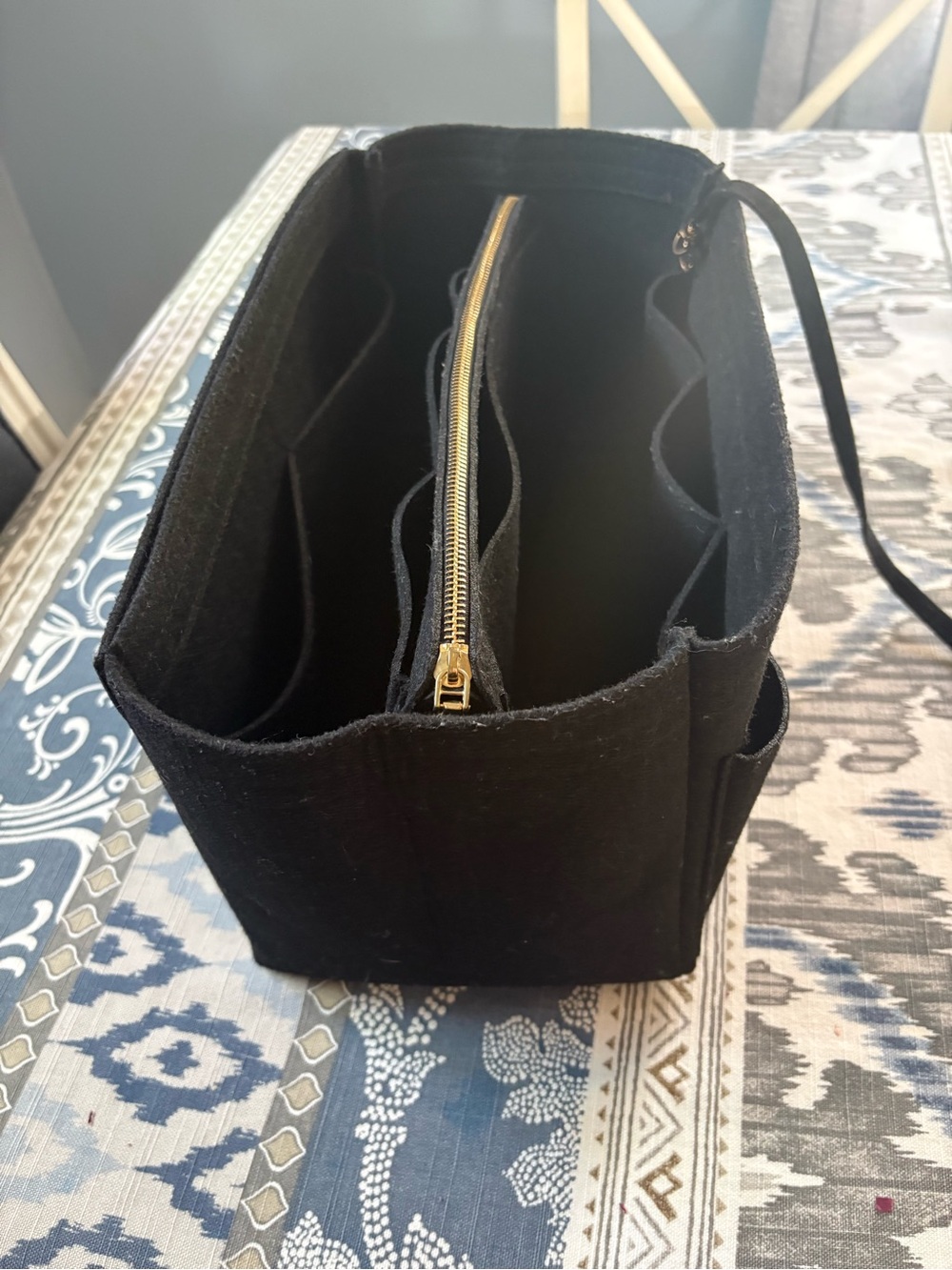Black Women’s Felt Purse Organizer with Gold Zipper